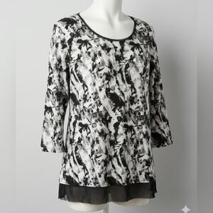 Simply Vera Wang Floral 3/4 Sleeve Blouse Black/White Size XL